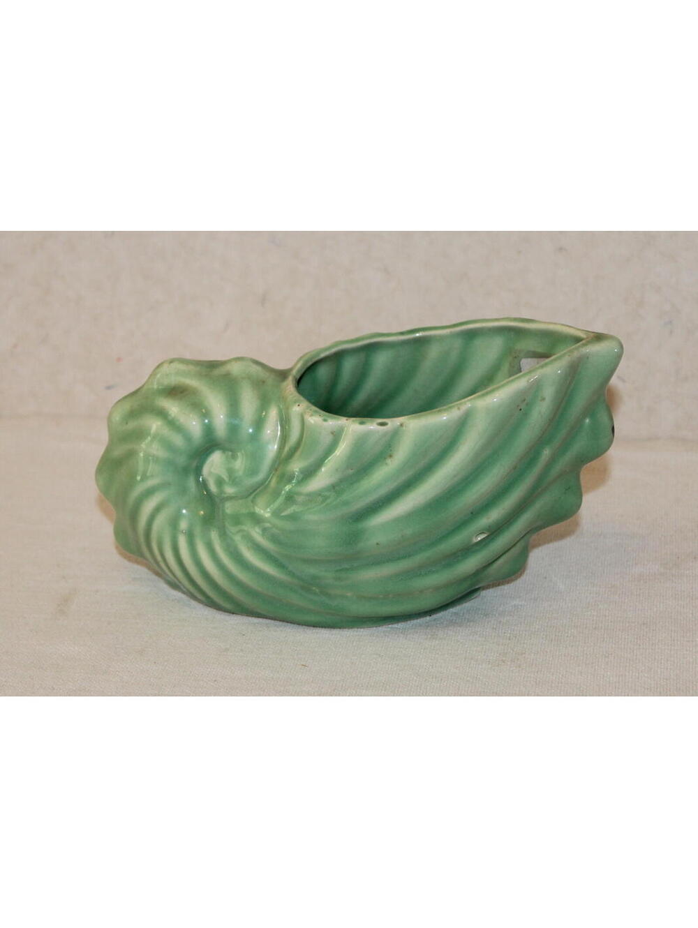 Vintage Mid Century Nautilus Shell Planter Green USA Pottery